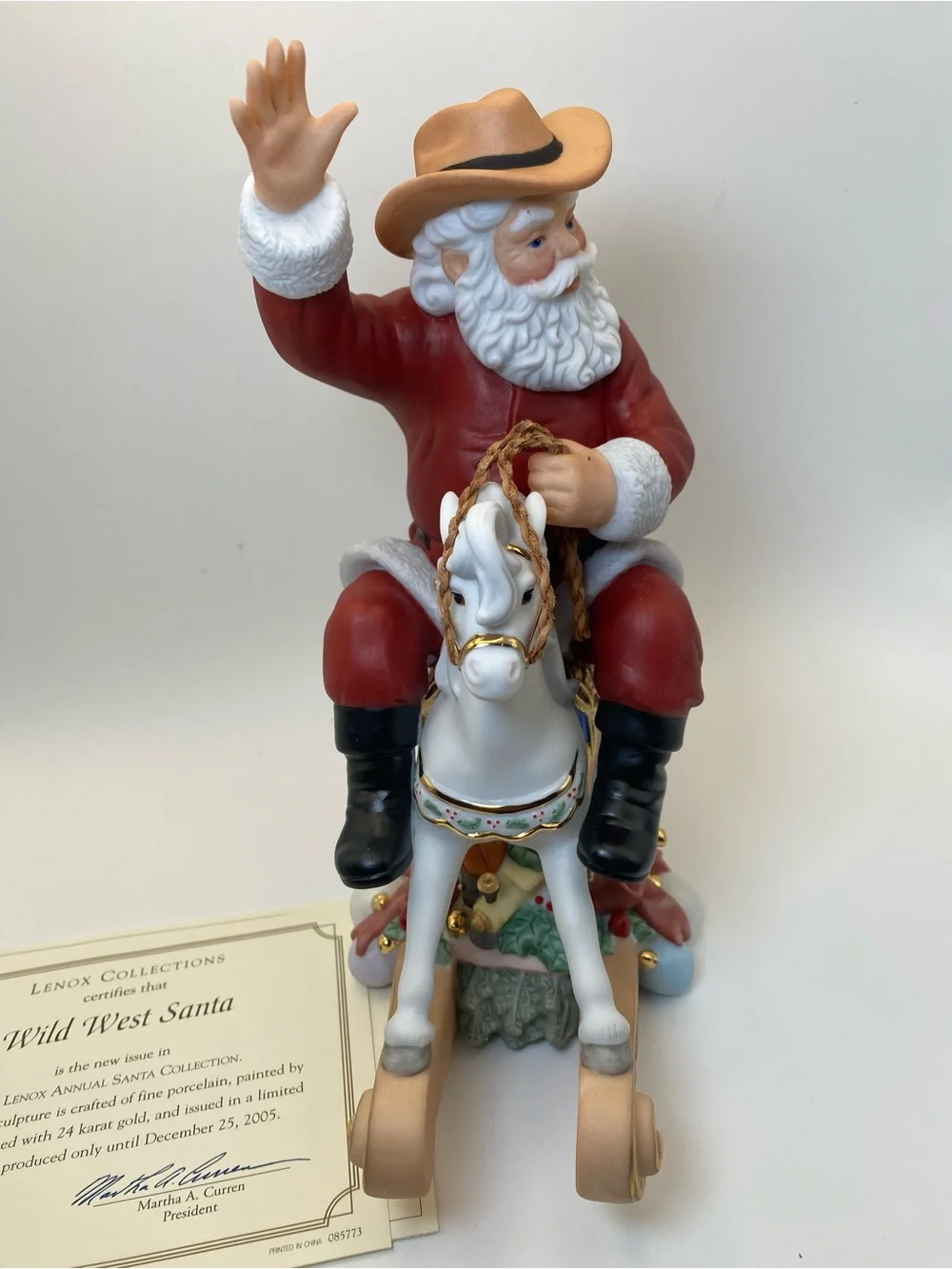 NEW Lenox Wild West Santa Riding White Rocking Horse - Figurine w box & COA
